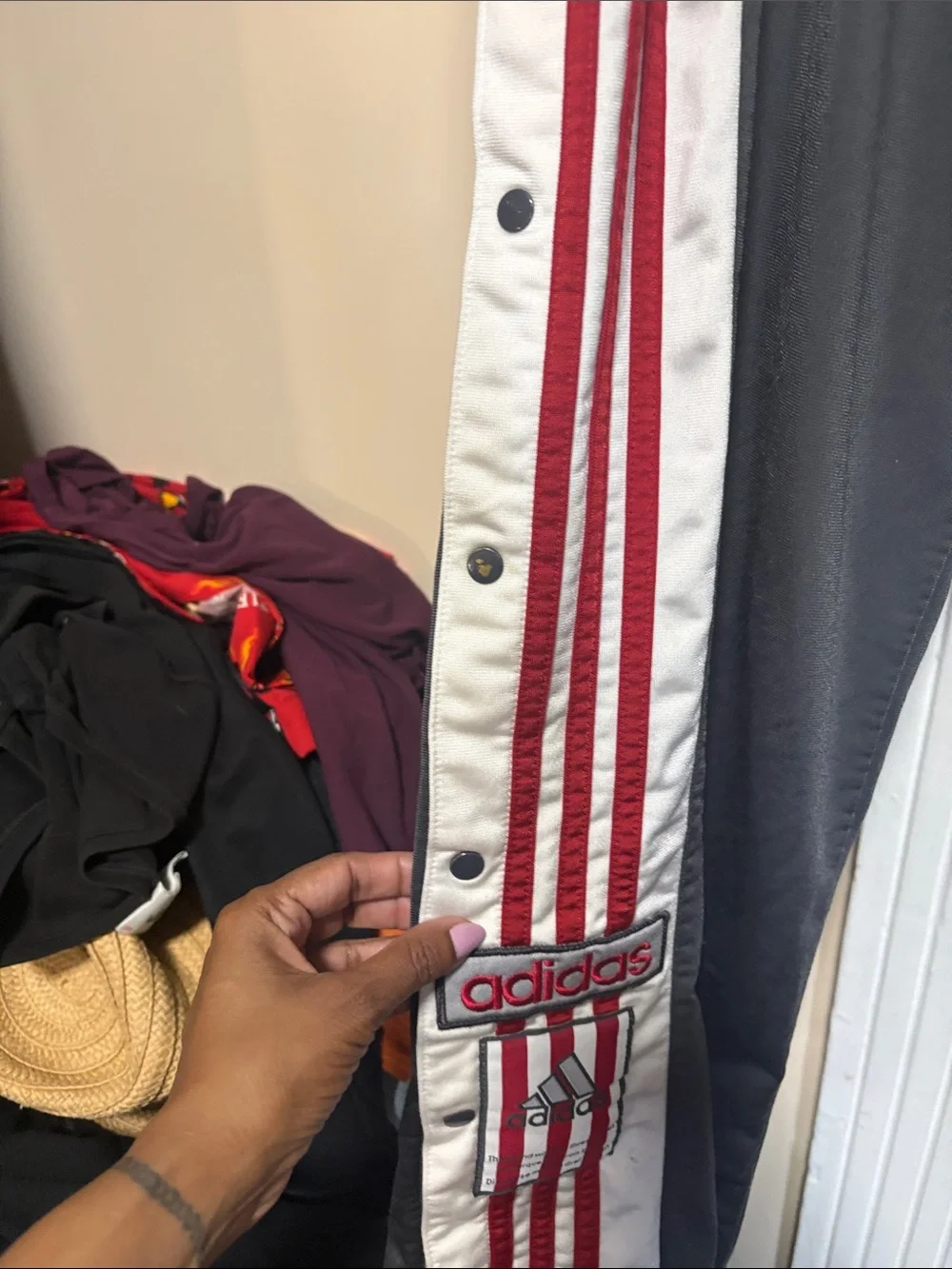 adidas Black Sweatpants with Red & White Side Stripes